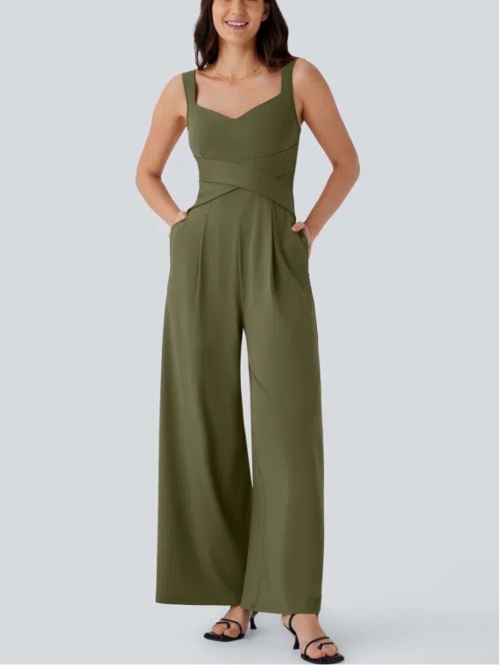 HALARA Olive Green Sweetheart Wide-Leg Jumpsuit Medium Regular